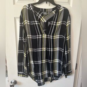 New York & Co. Black and Yellow Plaid Women's Top